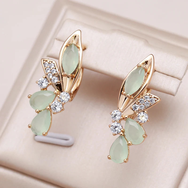 Vintage Green Flower Gemstone Long Earrings