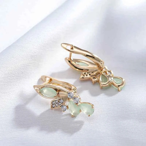 Vintage Green Flower Gemstone Long Earrings