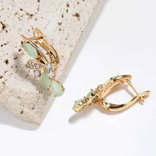 Vintage Green Flower Gemstone Long Earrings