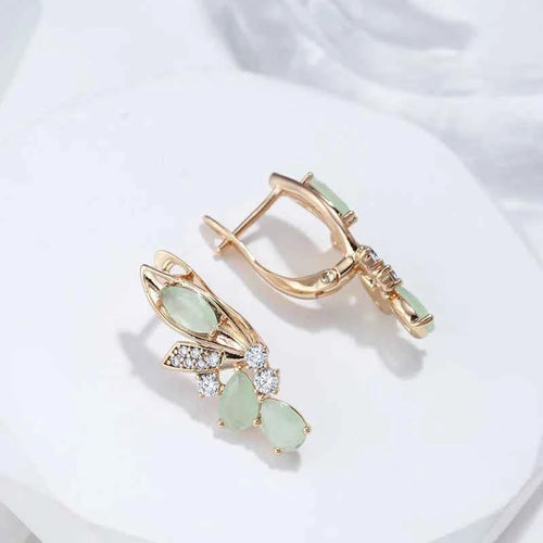 Vintage Green Flower Gemstone Long Earrings