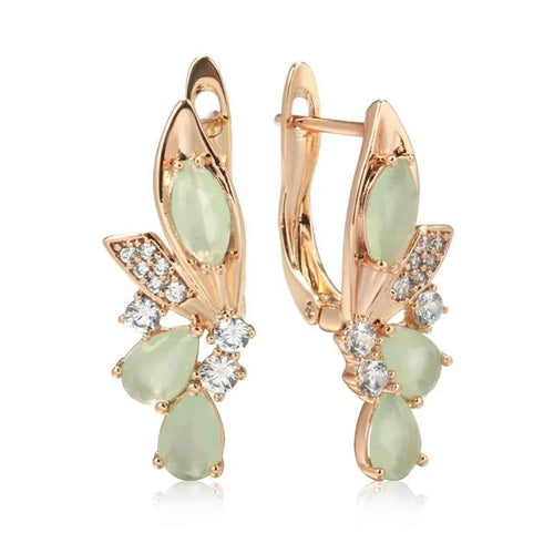 Vintage Green Flower Gemstone Long Earrings