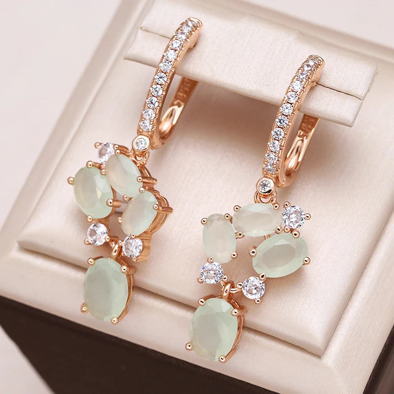 Vintage Green Gemstone Flower Drop Earrings