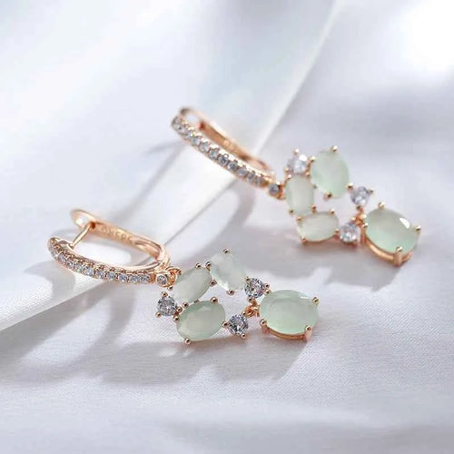 Vintage Green Gemstone Flower Drop Earrings