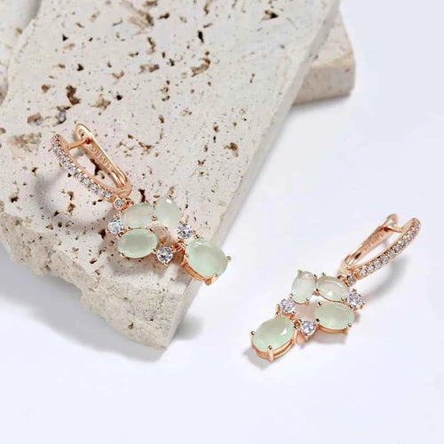 Vintage Green Gemstone Flower Drop Earrings