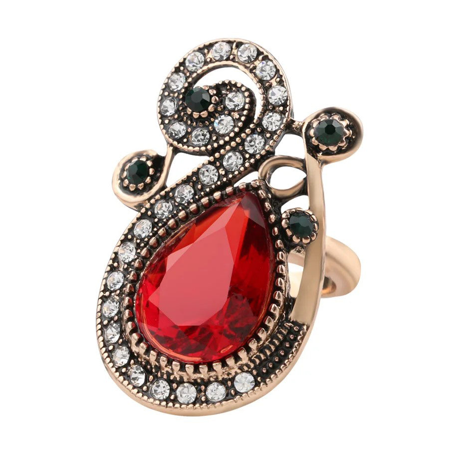 Vintage Plated Antique Gold Mosaic White Rhinestone Big Finger Ring