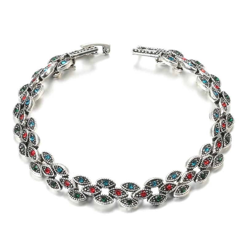 Vintage Silver Plated Oval Eye Crystal Bracelet