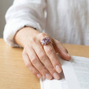 Purple Zircon Sunburst Rose Gold Statement Ring - SEIYI