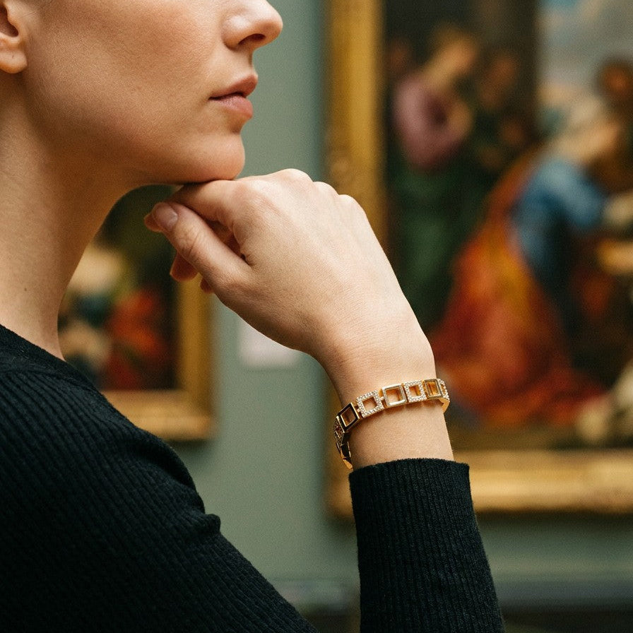 Rose Gold Square Link Zircon Bracelet - SEIYI