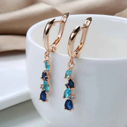 Blue Natural Zircon Long Earrings Ring Sets for Women