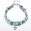 Bohemia Blue Starfish Turtle Beaded Anklet Women Girl Beach Foot Jewelry