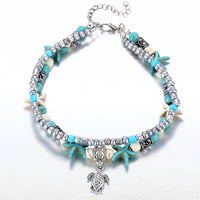 Bohemia Blue Starfish Turtle Beaded Anklet Women Girl Beach Foot Jewelry