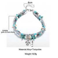 Bohemia Blue Starfish Turtle Beaded Anklet Women Girl Beach Foot Jewelry