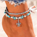 Bohemia Blue Starfish Turtle Beaded Anklet Women Girl Beach Foot Jewelry