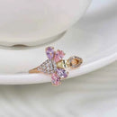 Colorful Natural Zircon Rose Gold Color Flower Earrings Rings For Women