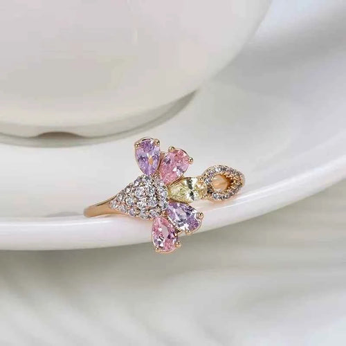 Colorful Natural Zircon Rose Gold Color Flower Earrings Rings For Women