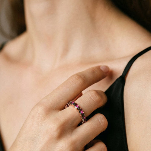Rainbow Zircon Full Eternity Rose Gold Ring