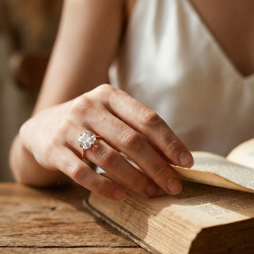 Solitaire Cushion-Cut White Zircon Ring