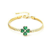 Emerald Four Leaf Clover Necklace Bracelet Stud Earring Jewelry Set
