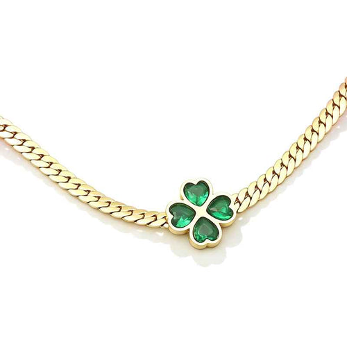 Emerald Four Leaf Clover Necklace Bracelet Stud Earring Jewelry Set