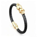 Gothic Double Skull Leather Bracelet