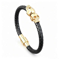 Gothic Double Skull Leather Bracelet