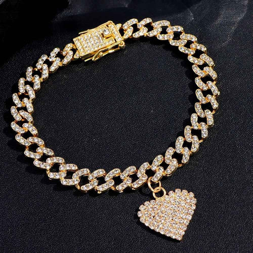 Heart Shaped Pendant Cuban Crystal Chain Anklet Hip Hop Style Anklet