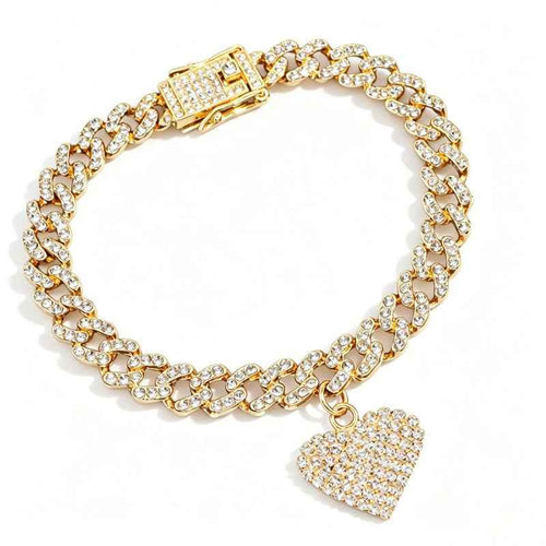 Heart Shaped Pendant Cuban Crystal Chain Anklet Hip Hop Style Anklet