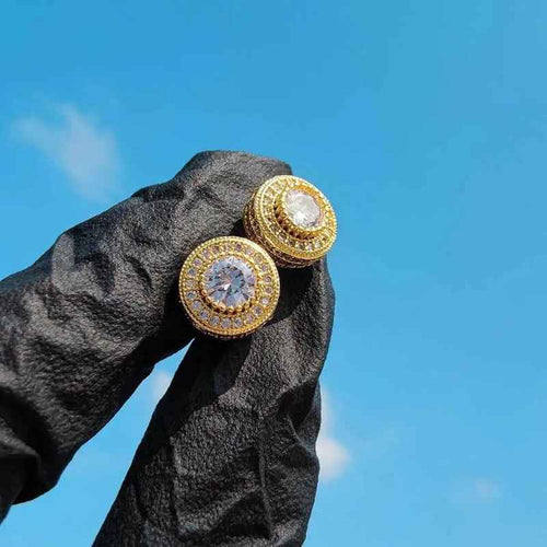Hip Hop Full Cubic Zircon Round Ear Studs