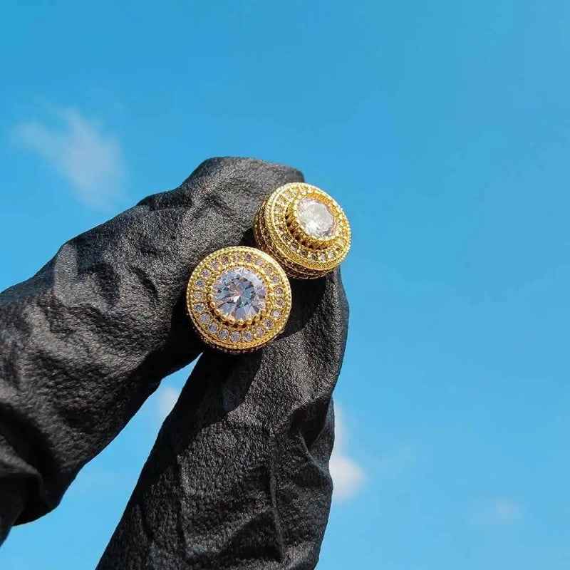 Hip Hop Full Cubic Zircon Round Ear Studs
