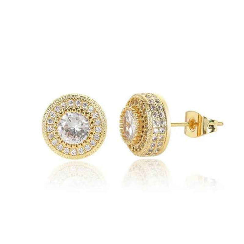 Hip Hop Full Cubic Zircon Round Ear Studs