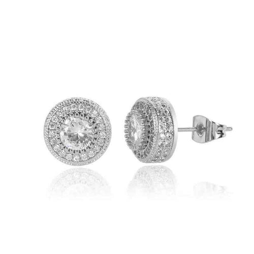 Hip Hop Full Cubic Zircon Round Ear Studs