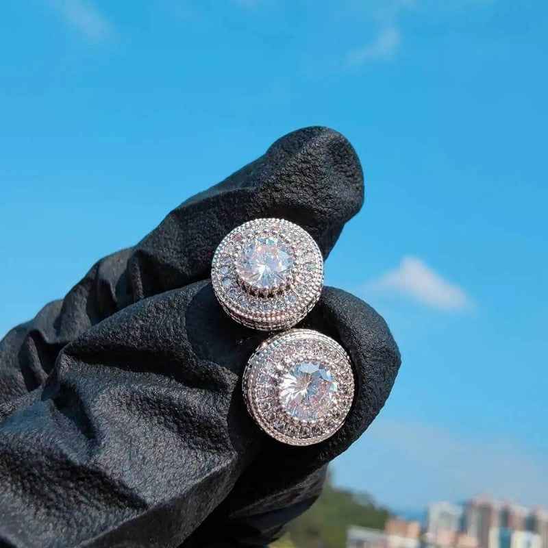 Hip Hop Full Cubic Zircon Round Ear Studs