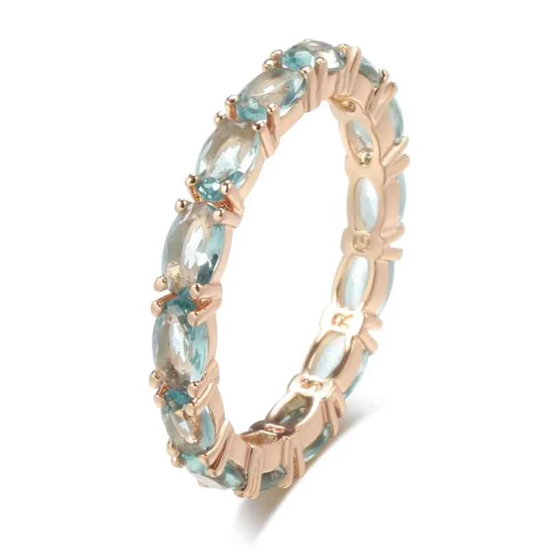 Hot Full Vintage Geometry Blue Natural Zircon Ring for Women