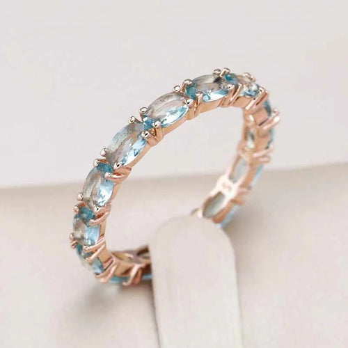 Hot Full Vintage Geometry Blue Natural Zircon Ring for Women
