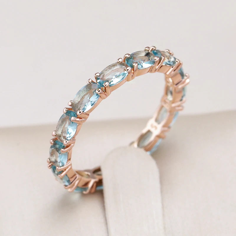 Hot Full Vintage Geometry Blue Natural Zircon Ring for Women