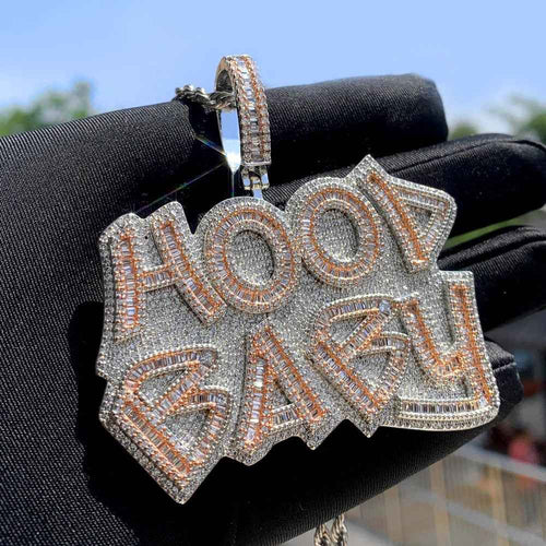 Iced Out Bling Letter Hood Baby Pendant Necklace
