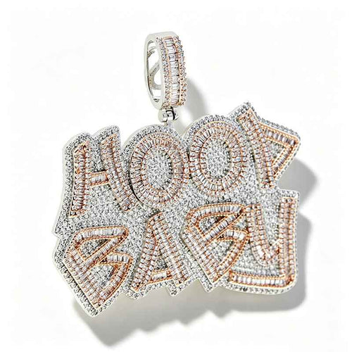 Iced Out Bling Letter Hood Baby Pendant Necklace