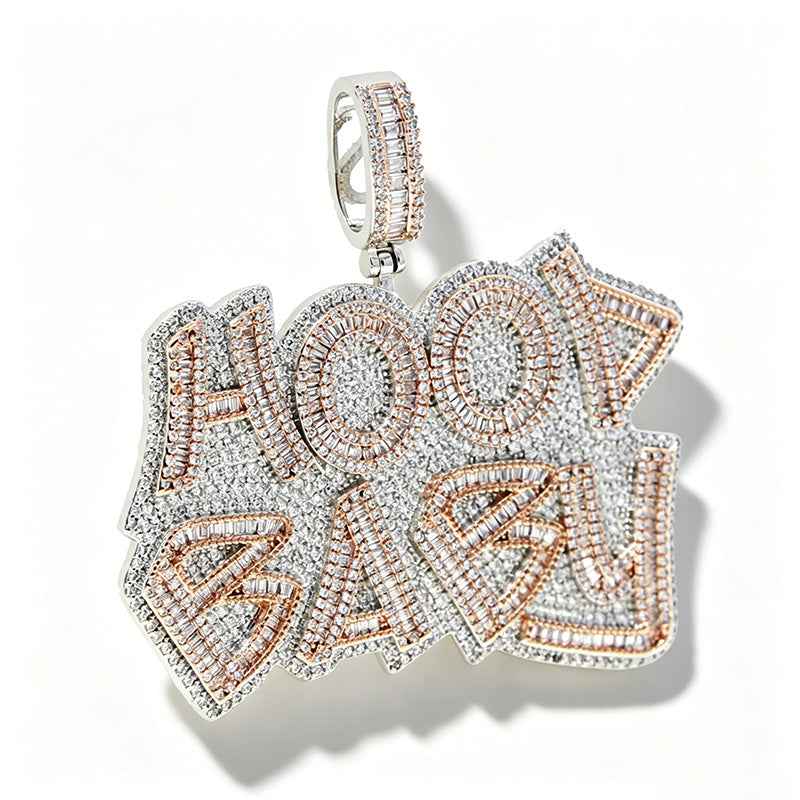 Iced Out Bling Letter Hood Baby Pendant Necklace