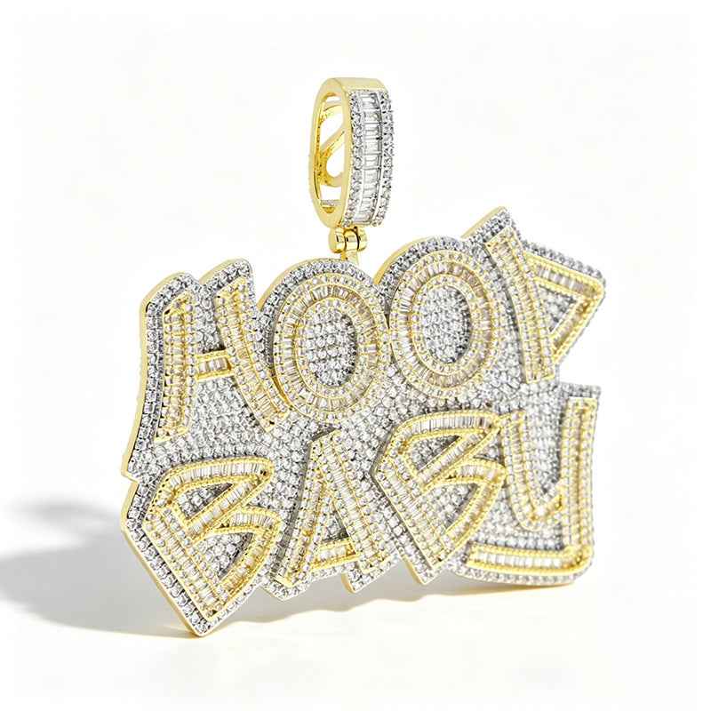 Iced Out Bling Letter Hood Baby Pendant Necklace