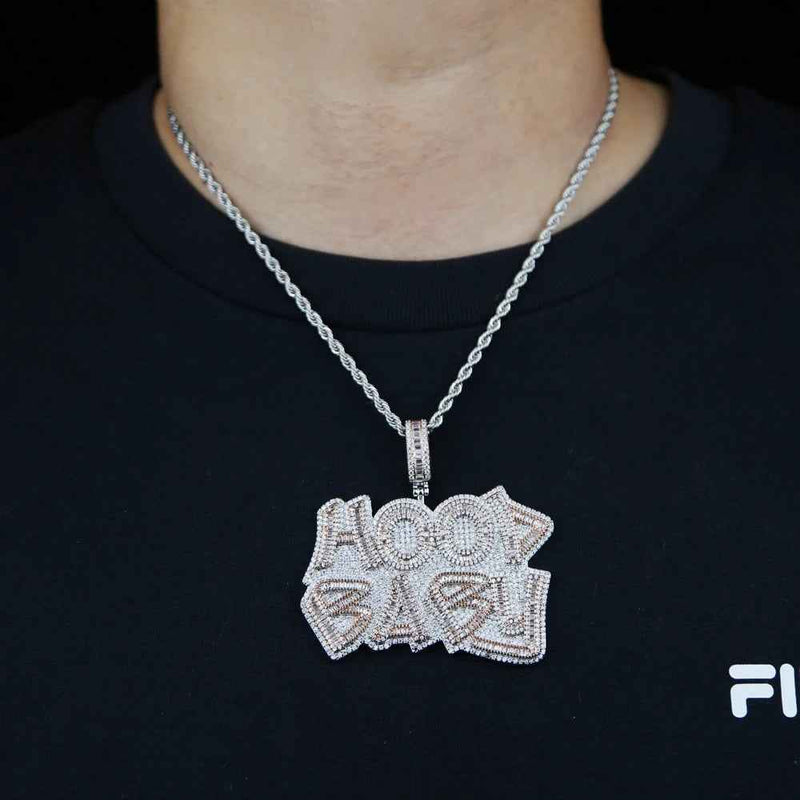 Iced Out Bling Letter Hood Baby Pendant Necklace