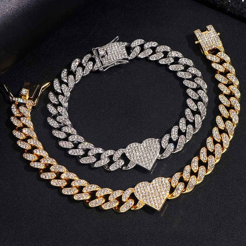 Iced Out Heart Crystal Cuban Chain Anklets Hip Hop Paved Rhinestone Link Anklet