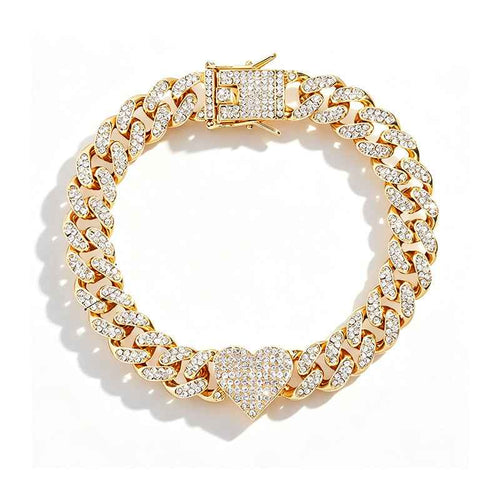 Iced Out Heart Crystal Cuban Chain Anklets Hip Hop Paved Rhinestone Link Anklet