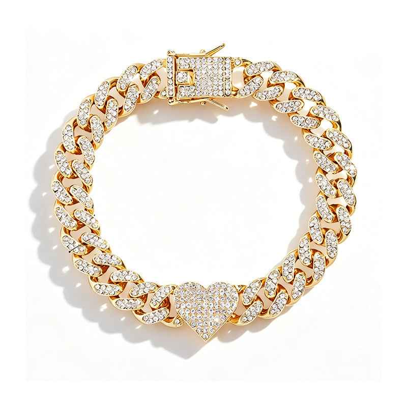 Iced Out Heart Crystal Cuban Chain Anklets Hip Hop Paved Rhinestone Link Anklet