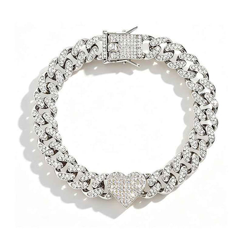 Iced Out Heart Crystal Cuban Chain Anklets Hip Hop Paved Rhinestone Link Anklet