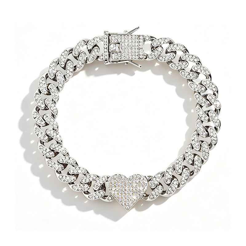 Iced Out Heart Crystal Cuban Chain Anklets Hip Hop Paved Rhinestone Link Anklet