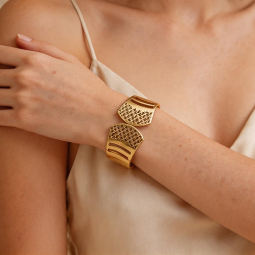 Hollow Carved Wide Statement Cuff - SEIYI
