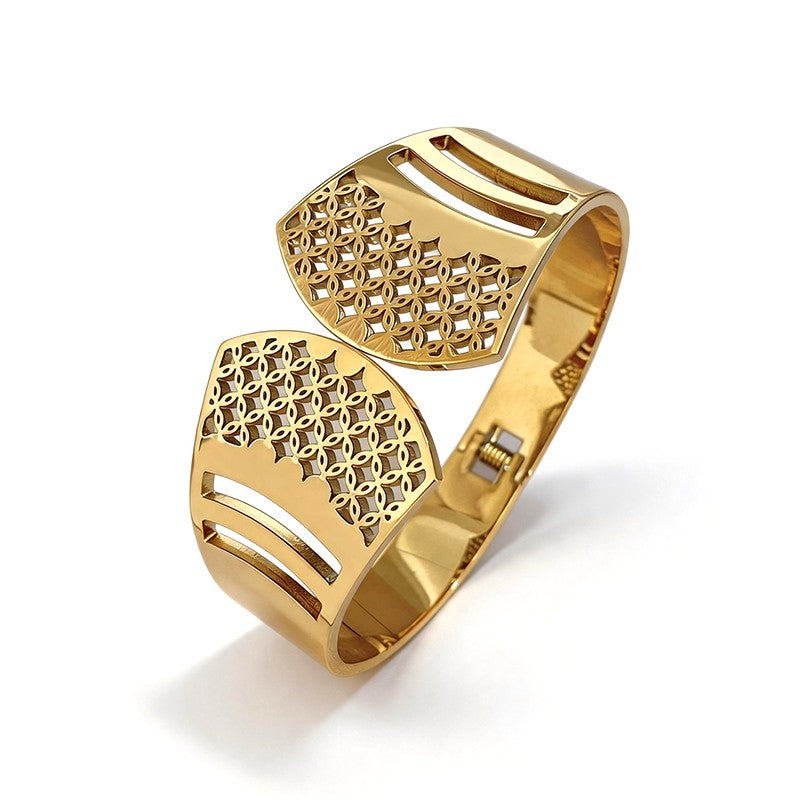 Hollow Carved Wide Statement Cuff - SEIYI