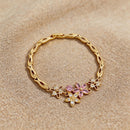 Cherry Blossom Pink Crystal Statement Bracelet - SEIYI