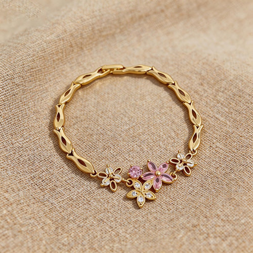 Cherry Blossom Pink Crystal Statement Bracelet - SEIYI