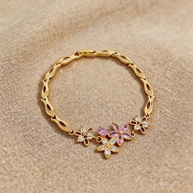 Cherry Blossom Pink Crystal Statement Bracelet - SEIYI